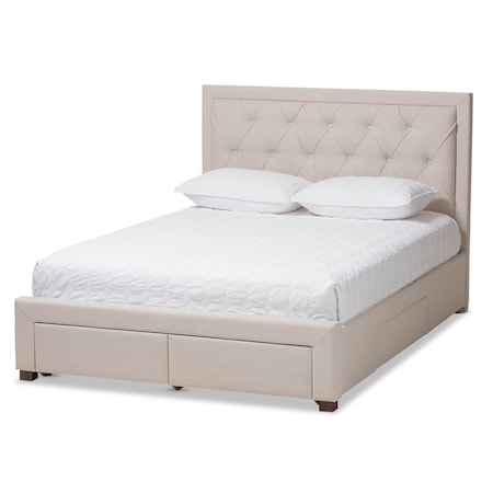 Baxton Studio Aurelie Modern Light Beige Upholstered King Size Storage Bed 145-8127